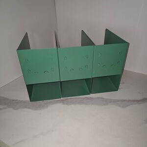 3 Metal Magazine Book File Holders Vintage Green 8x8x4.5